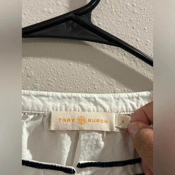 Tory Burch Aubrey Poplin Tunic Embroidered Peasant Top Blouse Ivory Size 4 - Picture 2 of 7